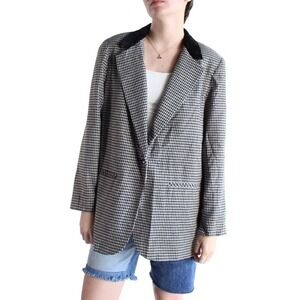 VTG! Prophecy Wool Black White Houndstooth Padded Vervet Collar Blazer Coat 16W